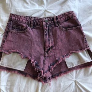 Distressed purple high waisted BDG shorts